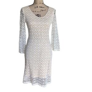 Boston Proper Ivory Lace Bell Sleeve Dress
